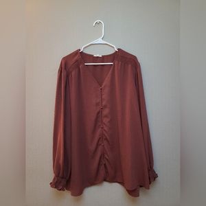 Maurices Copper Button Down Flutter Cinch Wrist Blouse Size 3X